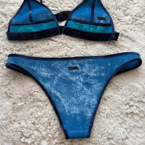 Triangl Two-Piece Velvet Neoprene Bikini Set Tootsie-Blue Moon Size XXS - Picture 9 of 12